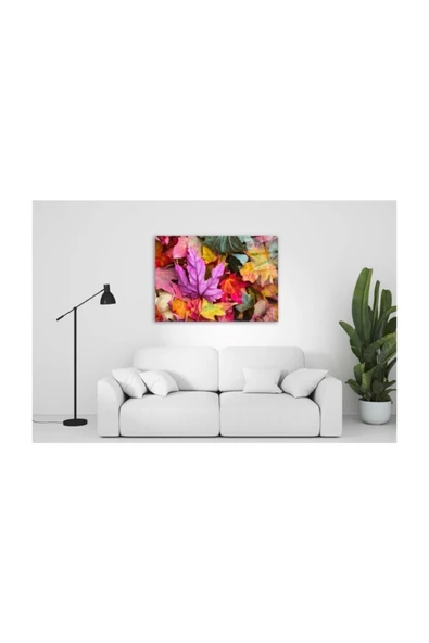 Renkli Yapraklar Dekoratif ve Modern Cam Tablo 2 50x70 Cm ürün görseli