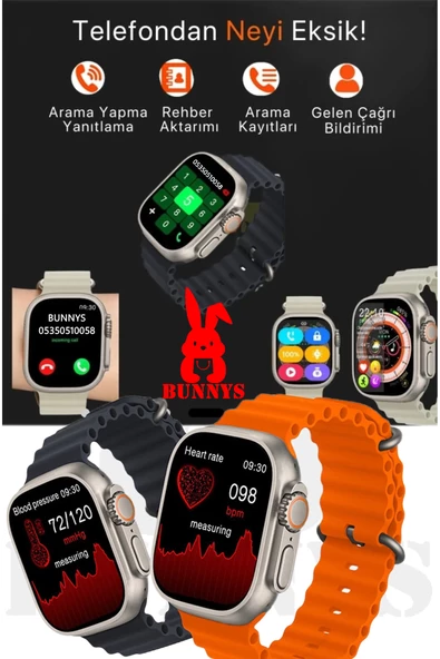 Samsung Galaxy A30 Uyumlu Akıllı Saat Konuşma Özellikli Watch 8 Ultra 49MM AMOLED EKRAN - 5