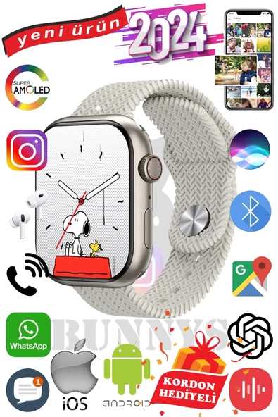 Samsung Galaxy A50 Uyumlu Akıllı Saat Watch 9 Max+2024 45mm Kordon Hediyeli Amoled Ekran
