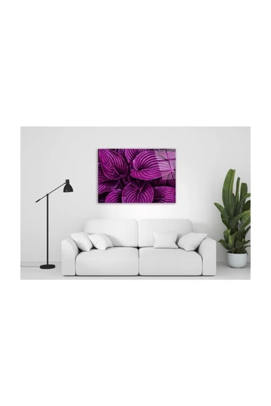 Mor Yapraklar Dekoratif ve Modern Cam Tablo 50x70 Cm