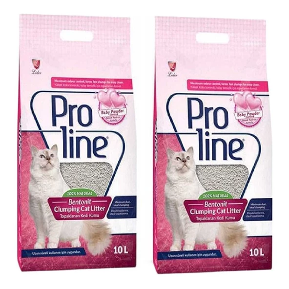 Proline Proline Bebek Pudrası Kokulu Ince Tane Topaklanan Kedi Kumu 10 Lt X 2 Adet