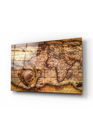 Antika Harita Dekoratif ve Modern Cam Tablo ürün görseli