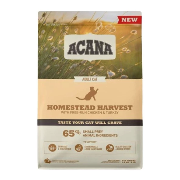 Acana Homestead Harvest Yüksek Proteinli Tavuklu ve Hindili Yetişkin Kedi Maması 1,8kg