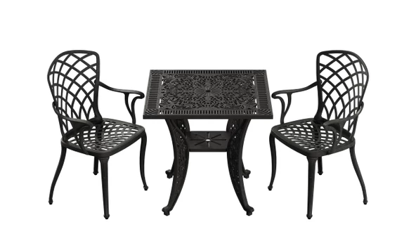 Ferforje görünümlü Plastik Kare Hitit Masa Sandalye Takımı 1 Masa 2 Sandalye Balkon, Bahçe Mobilyası - 6