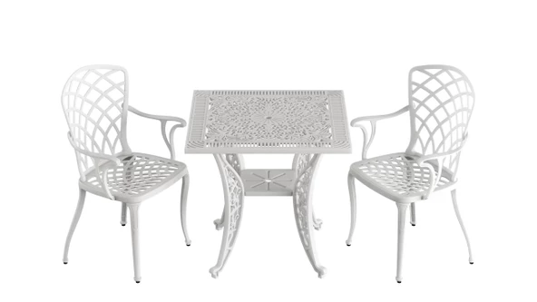 Ferforje görünümlü Plastik Kare Hitit Masa Sandalye Takımı 1 Masa 2 Sandalye Balkon, Bahçe Mobilyası - 3