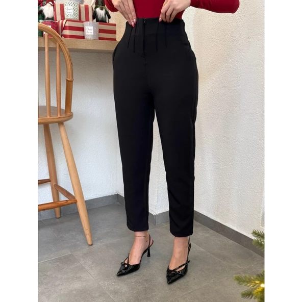 Lucky Life Kadın üste Oturan Paçası Bilek üzerinde Biten Atlas Kumaş Pantolon 36 (S) - 48 (4XL) - Resim 2