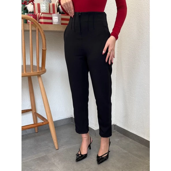 Lucky Life Kadın üste Oturan Paçası Bilek üzerinde Biten Atlas Kumaş Pantolon 36 (S) - 48 (4XL) - Resim 6