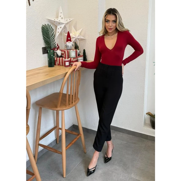 Lucky Life Kadın üste Oturan Paçası Bilek üzerinde Biten Atlas Kumaş Pantolon 36 (S) - 48 (4XL) - Resim 4