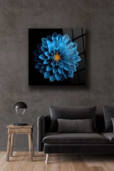 Mavi Lotus Dekoratif ve Modern Cam Tablo Duvar Dekarasyonu