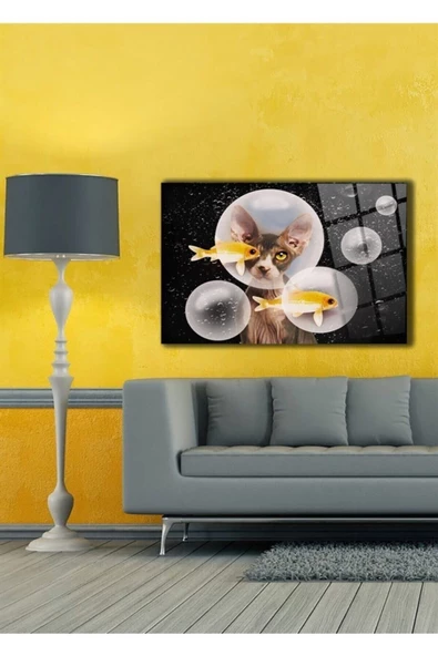 Kedi Ve Balık Duvar Dekarasyonu,ev Dekorasyon,duvar Tablosu,ev Hediyesi