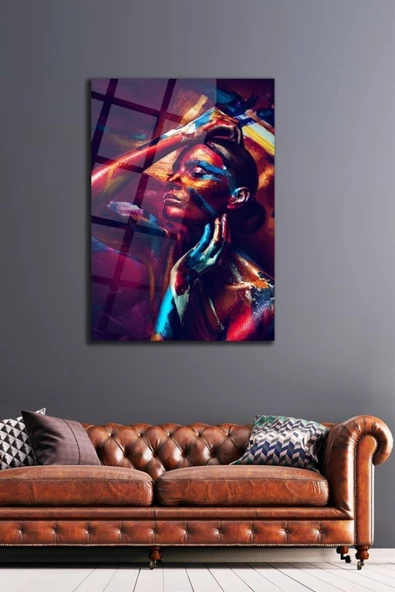 Sanat Kadın Portre Dekoratif ve Modern Cam Tablo Duvar Dekarasyonu