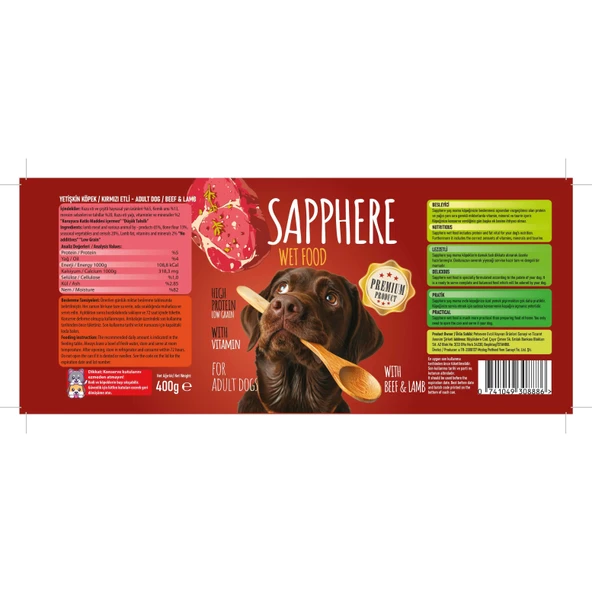 Sapphere Kırmızı Etli Yetişkin Köpek Maması Konserve 400 Gr - 3