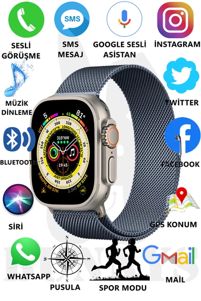 Metal Kordonlu Akıllı Saat Watch 8 Ultra Max Sesli Görüşme İos Android Uyumlu Akıllı Saat Ultra