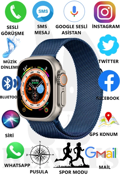 Metal Kordonlu Akıllı Saat Watch 8 Ultra Max Sesli Görüşme İos Android Uyumlu Akıllı Saat Ultra