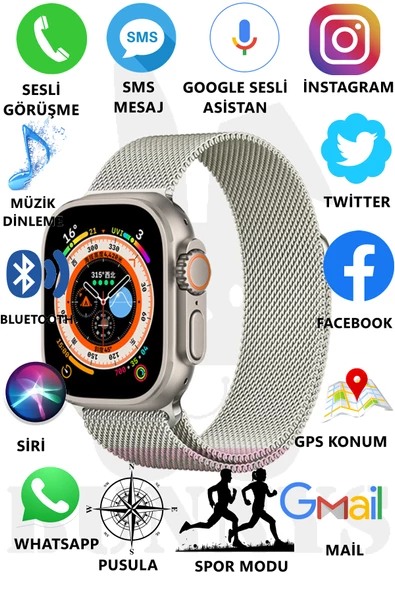 Metal Kordonlu Akıllı Saat Watch 8 Ultra Max Sesli Görüşme İos Android Uyumlu Akıllı Saat Ultra