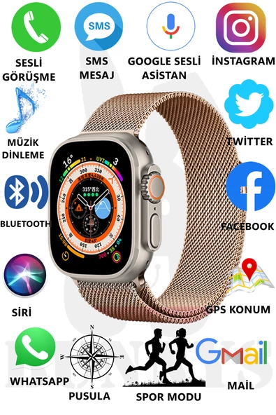 Metal Kordonlu Akıllı Saat Watch 8 Ultra Max Sesli Görüşme İos Android Uyumlu Akıllı Saat Ultra