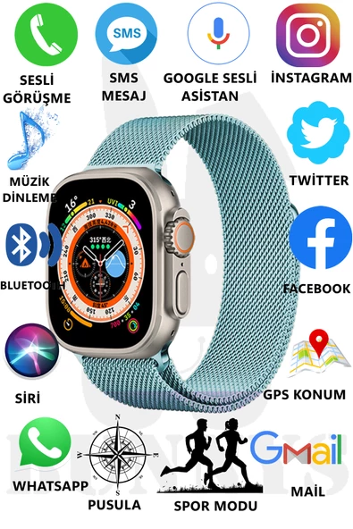 Metal Kordonlu Akıllı Saat Watch 8 Ultra Max Sesli Görüşme İos Android Uyumlu Akıllı Saat Ultra