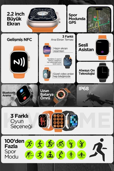 Metal Kordonlu Akıllı Saat Watch 8 Ultra Max Sesli Görüşme İos Android Uyumlu Akıllı Saat Ultra - Resim 2
