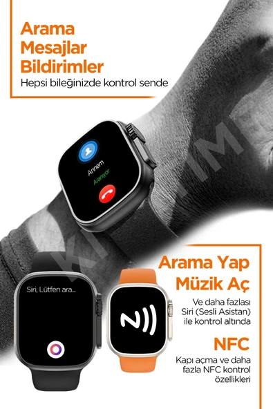 Metal Kordonlu Akıllı Saat Watch 8 Ultra Max Sesli Görüşme İos Android Uyumlu Akıllı Saat Ultra - Resim 3