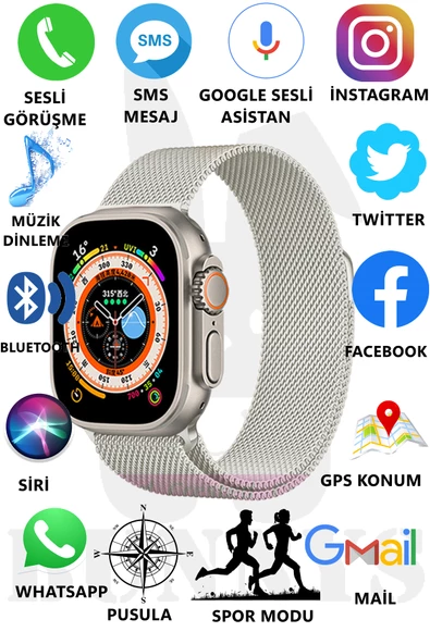Metal Kordonlu Akıllı Saat Watch 8 Ultra Max Sesli Görüşme İos Android Uyumlu Akıllı Saat Ultra
