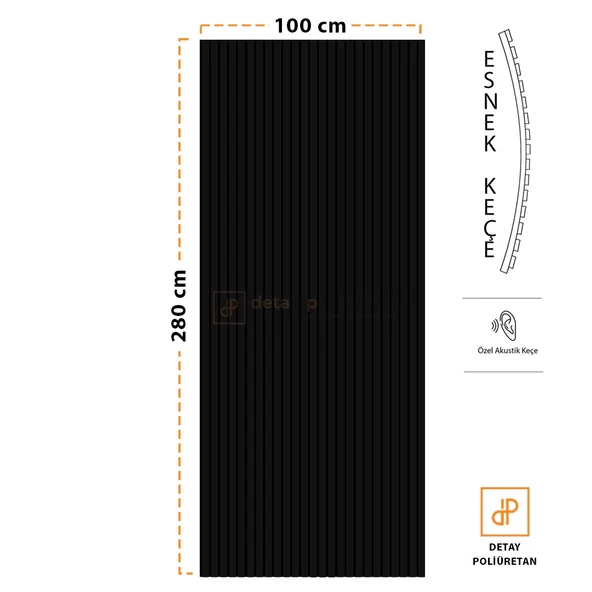 Mdf Ahşap Akustik Duvar Kaplama Paneli 100x280 cm - Siyah
