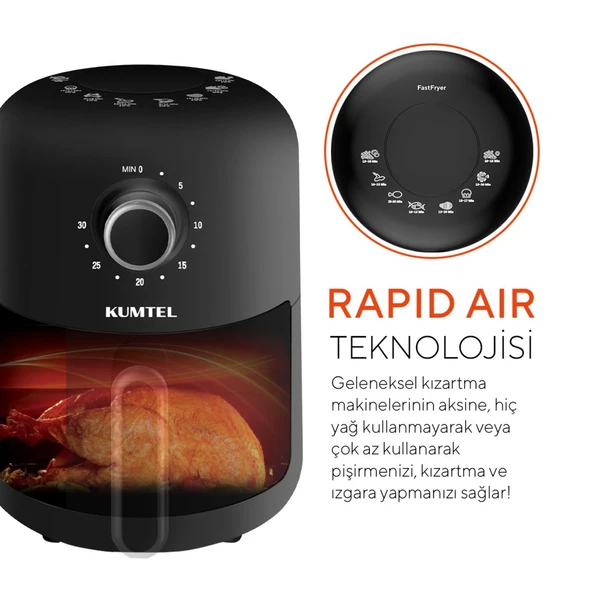 Kumtel Fastfryer 2 Litre ( Yağsız Fritöz Airfryer )  Siyah HAF-05 - 4