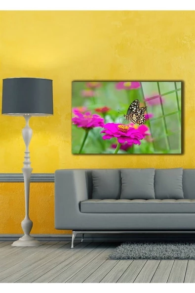 Kızıl Çiçek Dekoratif ve Modern Cam Tablo Duvar Dekarasyonu