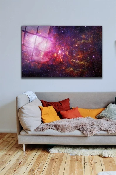 Uzay Dekoratif ve Modern Cam Tablo Duvar Dekarasyonu Tablosu
