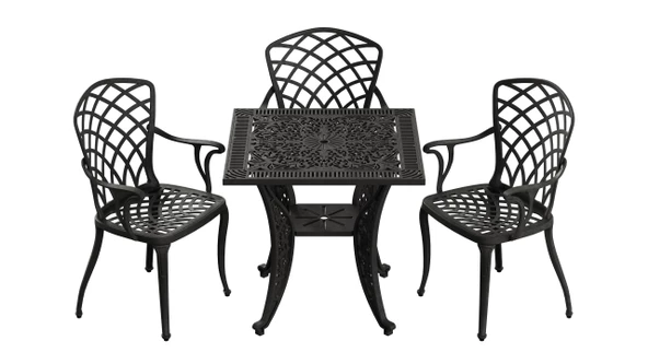 Ferforje görünümlü Plastik Kare Hitit Masa Sandalye Takımı 1 Masa 3 Sandalye Balkon, Bahçe Mobilyası - 6