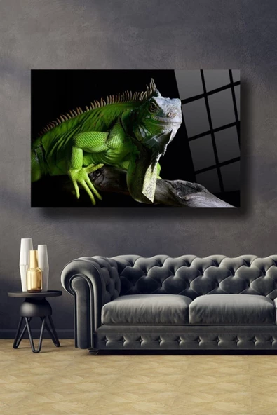 Iguana Dekoratif ve Modern Cam Tablo Duvar Dekarasyonu,ev Dekorasyon,duvar Tablosu,ev Hediyesi
