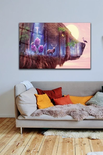 Bear Dekoratif ve Modern Cam Tablo Duvar Dekarasyonu,ev Dekorasyon,duvar Tablosu,ev Hediyesi ürün görseli 1
