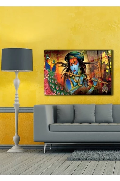 Lord Krishna Dekoratif ve Modern Cam Tablo Duvar Dekarasyonu ürün görseli 1