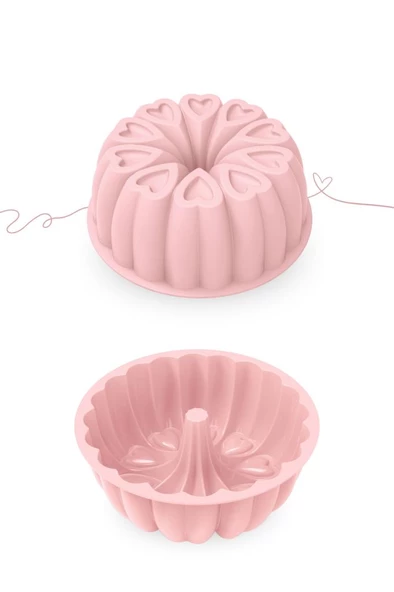 Kalp Desenli Yuvarlak Silikon Kek Kalıbı 23 cm - 10