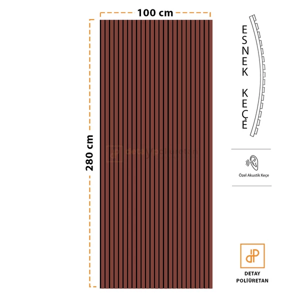 Mdf Ahşap Akustik Duvar Kaplama Paneli 100x280 cm - Kiremit
