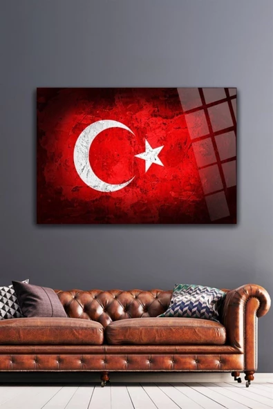 Türk Bayrağı Dekoratif ve Modern Cam Tablo Duvar Dekarasyonu,ev Dekorasyon,duvar Tablosu