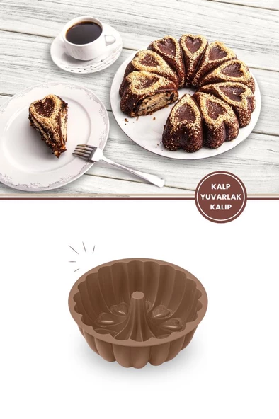 Kalp Desenli Yuvarlak Silikon Kek Kalıbı 23 cm - 2