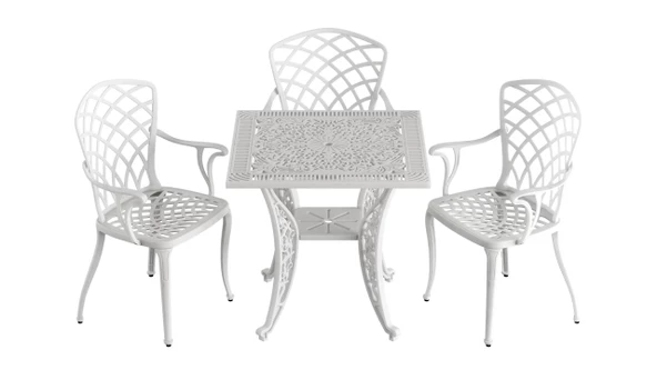 Ferforje görünümlü Plastik Kare Hitit Masa Sandalye Takımı 1 Masa 3 Sandalye Balkon, Bahçe Mobilyası - 11