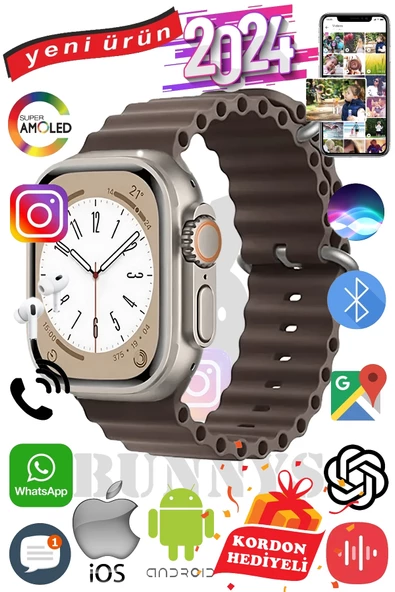 Samsung Galaxy Note 20 Uyumlu Akıllı Saat ULTRA MAX 2024 Kordon Hediyeli Amoled Ekran
