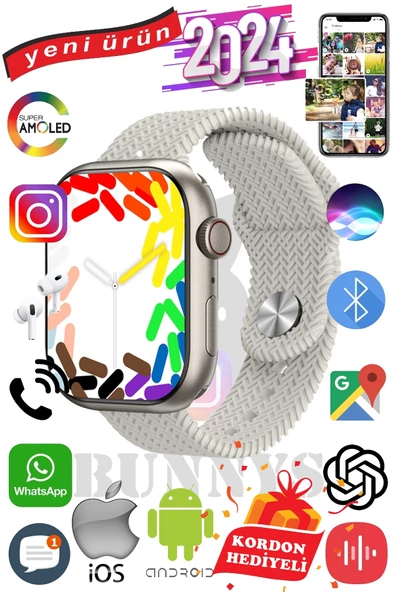 Samsung Galaxy Note 20 Uyumlu Akıllı Saat Watch 9 Max+2024 45mm Kordon Hediyeli Amoled Ekran