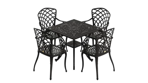 Ferforje görünümlü Plastik Kare Hitit Masa Sandalye Takımı 1 Masa 4 Sandalye Balkon, Bahçe Mobilyası - 6