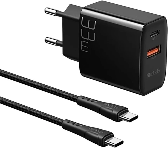 Wall Charger CH-0922 USB + USB-C, 33 W + USB-C kablosu (siyah)