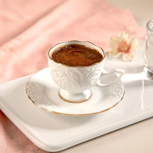 Nehir Nazenin Beyaz Altın Yaldızlı 12 Parça 6 Kişilik Kahve Fincan Takımı