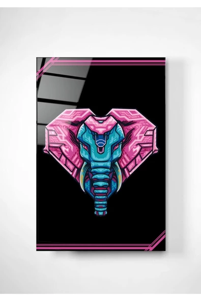 Digi-art Neon Elephant Dekoratif ve Modern Cam Tablo 50x70