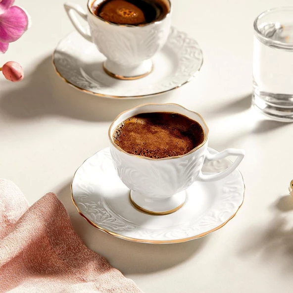 Nehir Nazenin Beyaz Altın Yaldızlı 12 Parça 6 Kişilik Kahve Fincan Takımı - 3