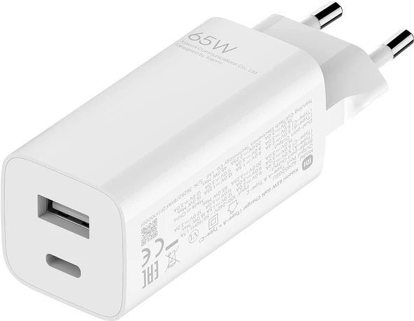 Mi 65 W Fast Charger USB-C + USB-A şarj cihazı, akıllı telefon, tablet, dizüstü bilgisayar vb. için. (65 Watt, GaN teknolojisi, evrensel uyumluluk, çoklu korumalı güvenlik sistemi, kompakt