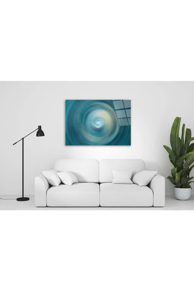 Mavi Halka Dekoratif ve Modern Cam Tablo 50x70 Cm
