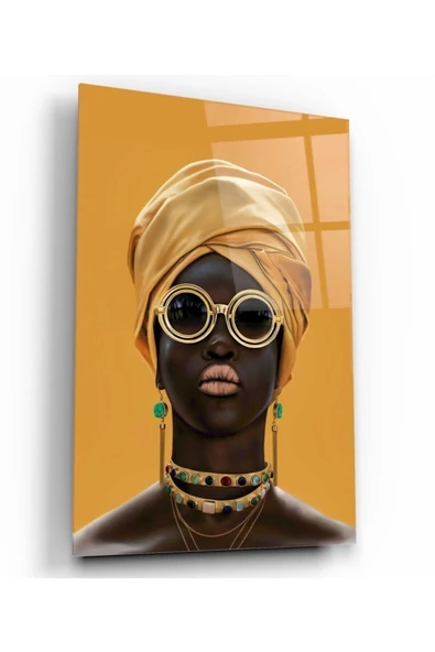 Afrikalı Kadın Dekoratif ve Modern Cam Tablo