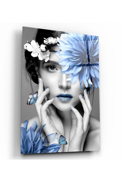 Kadın Ve Çiçekler Dekoratif ve Modern Cam Tablo ürün görseli