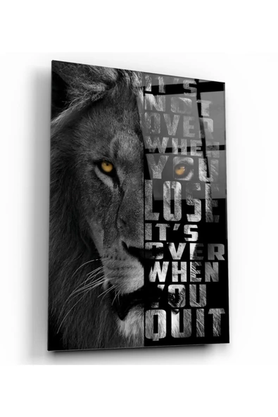 Aslan Motivasyon Dekoratif ve Modern Cam Tablo