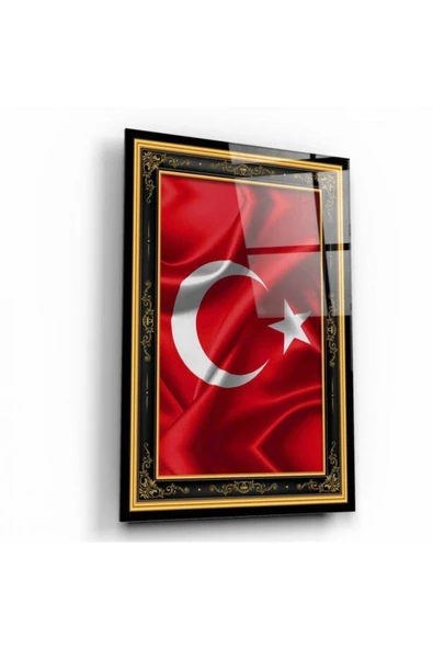Türk Bayrağı Dekoratif ve Modern Cam Tablo
